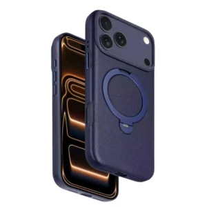 iPhone 17 Pro Max MagSafe Vegan Leather Case Cover with Rotating Ring Stand | Premium Shockproof Protective Back Cover