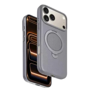 iPhone 17 Pro Max MagSafe Vegan Leather Case Cover with Rotating Ring Stand | Premium Shockproof Protective Back Cover