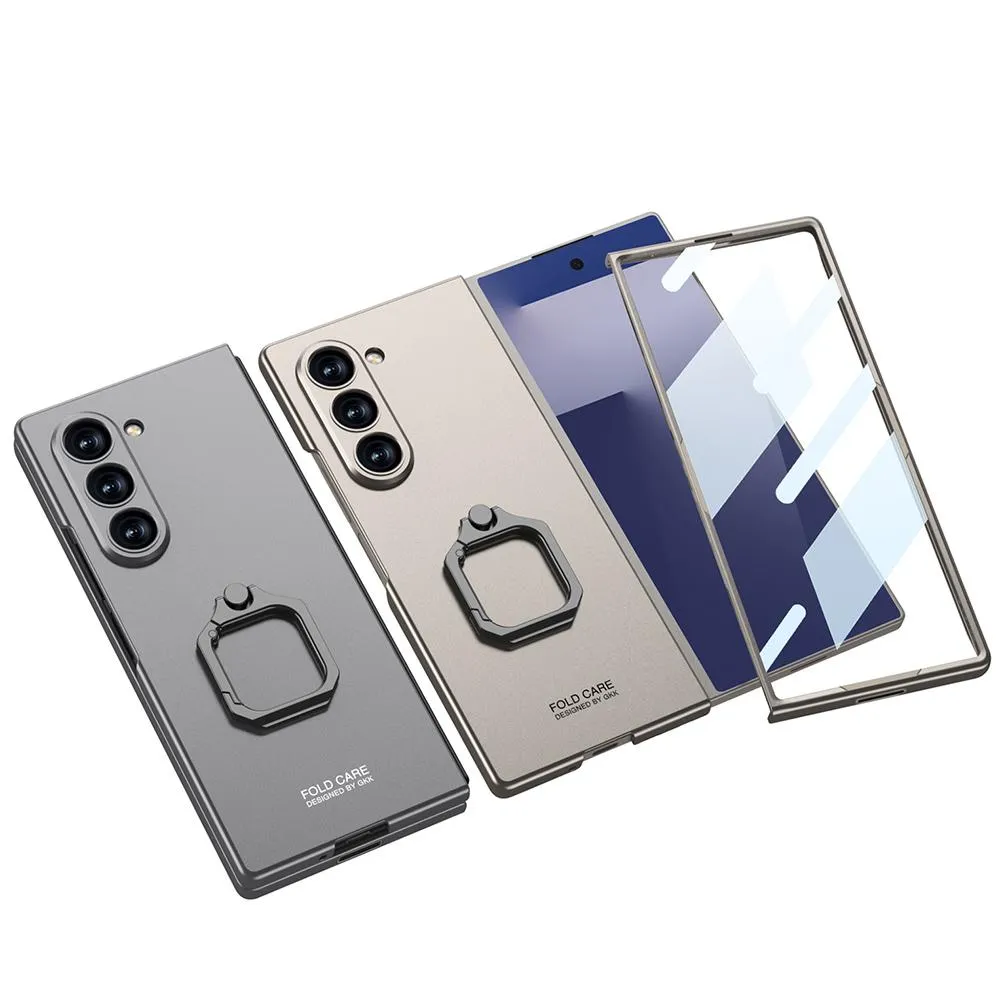 Samsung Galaxy Z Fold 6 Case with 360° Rotating Ring Holder & Kickstand, Slim Scratch-Resistant Protective Cover with Built-in Screen Protector