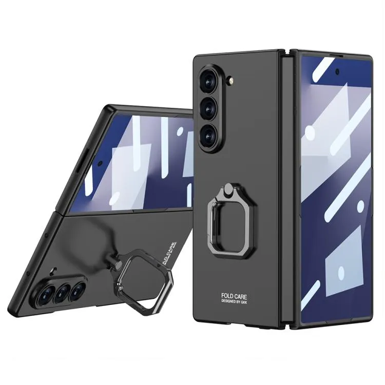 Samsung Galaxy Z Fold 6 Case with 360° Rotating Ring Holder & Kickstand, Slim Scratch-Resistant Protective Cover with Built-in Screen Protector