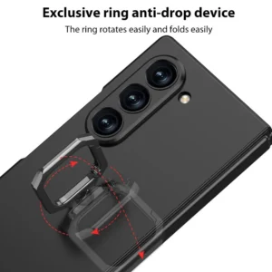 Samsung Galaxy Z Fold 6 Case with 360° Rotating Ring Holder & Kickstand, Slim Scratch-Resistant Protective Cover with Built-in Screen Protector