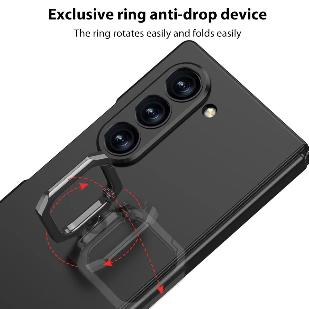Samsung Galaxy Z Fold 6 Case with 360° Rotating Ring Holder & Kickstand, Slim Scratch-Resistant Protective Cover with Built-in Screen Protector