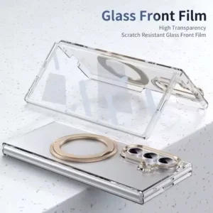 Samsung Galaxy Z Fold 7 MagSafe Clear Case with Glass Front Screen Protector, Magnetic Ring Stand, Camera Lens Protection
