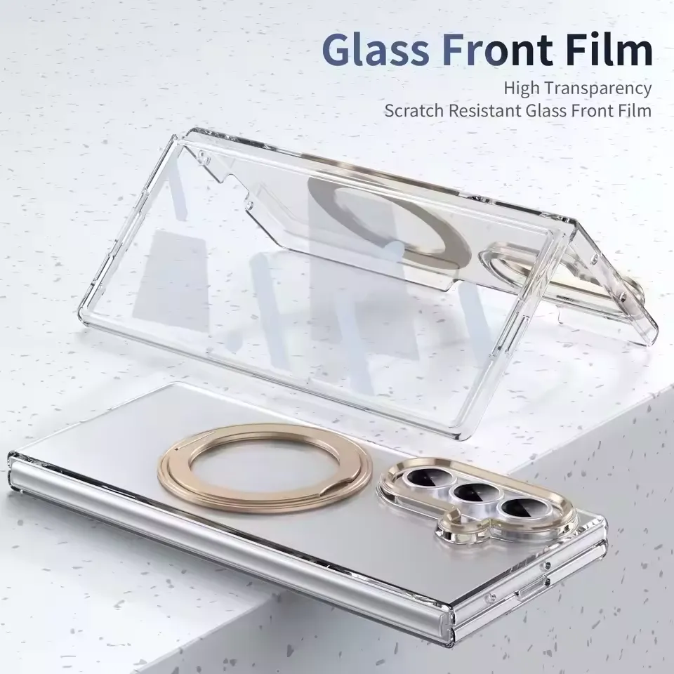 Samsung Galaxy Z Fold 7 MagSafe Clear Case with Glass Front Screen Protector, Magnetic Ring Stand, Camera Lens Protection