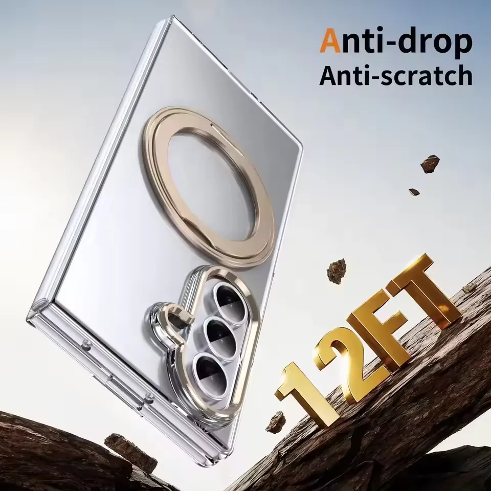Samsung Galaxy Z Fold 7 MagSafe Clear Case with Glass Front Screen Protector, Magnetic Ring Stand, Camera Lens Protection