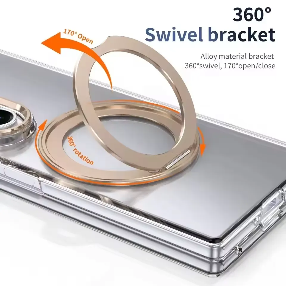 Samsung Galaxy Z Fold 7 MagSafe Clear Case with Glass Front Screen Protector, Magnetic Ring Stand, Camera Lens Protection