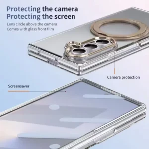 Samsung Galaxy Z Fold 7 MagSafe Clear Case with Glass Front Screen Protector, Magnetic Ring Stand, Camera Lens Protection