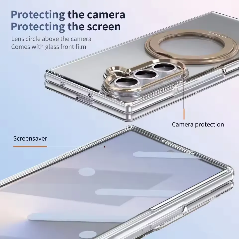 Samsung Galaxy Z Fold 7 MagSafe Clear Case with Glass Front Screen Protector, Magnetic Ring Stand, Camera Lens Protection
