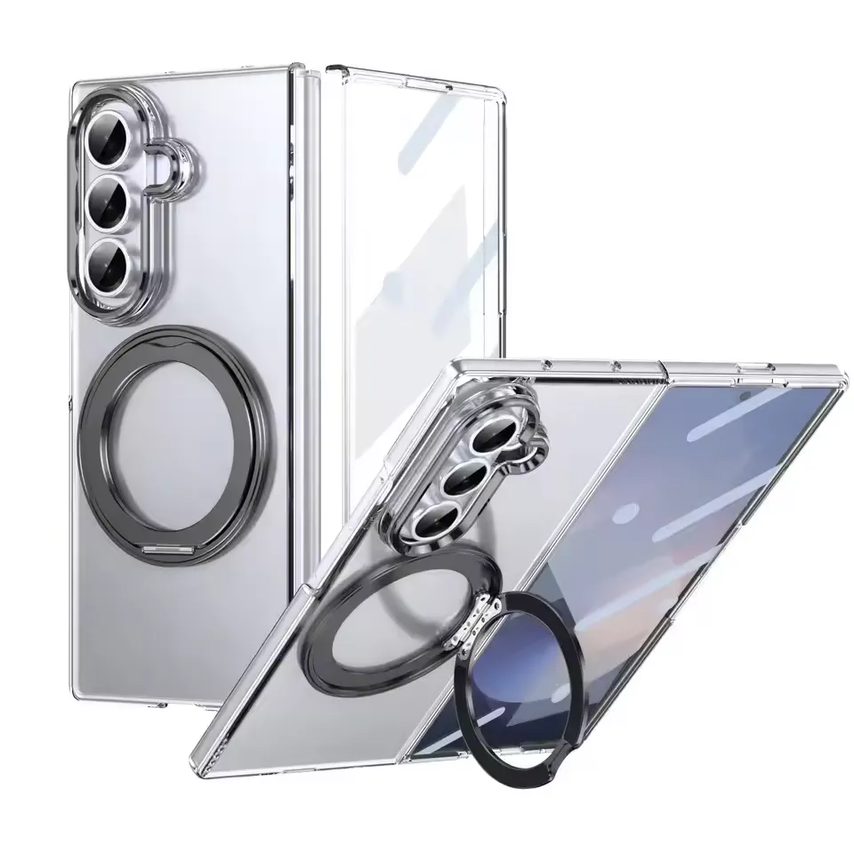 Samsung Galaxy Z Fold 7 MagSafe Clear Case with Glass Front Screen Protector, Magnetic Ring Stand, Camera Lens Protection