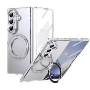 Samsung Galaxy Z Fold 7 MagSafe Clear Case with Glass Front Screen Protector, Magnetic Ring Stand, Camera Lens Protection
