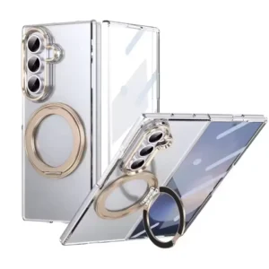 Samsung Galaxy Z Fold 7 MagSafe Clear Case with Glass Front Screen Protector, Magnetic Ring Stand, Camera Lens Protection