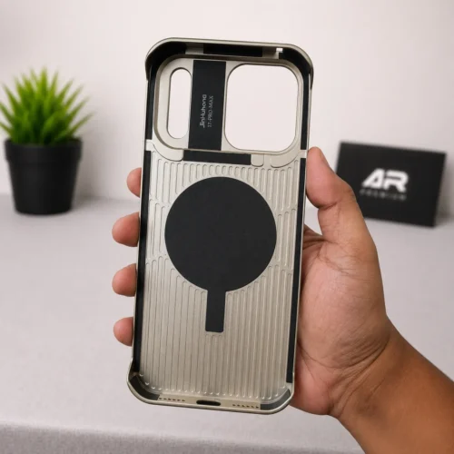 NJOYNY Metal Frameless Aluminum Leather Case for iPhone 17 Pro & 17 Pro Max | MagSafe Aroma Cover