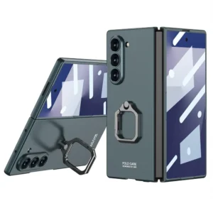 Samsung Galaxy Z Fold 6 Case with 360° Rotating Ring Holder & Kickstand, Slim Scratch-Resistant Protective Cover with Built-in Screen Protector