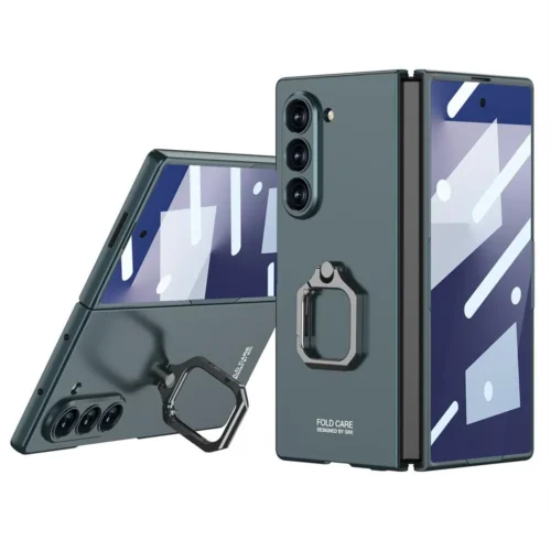 Samsung Galaxy Z Fold 6 Case with 360° Rotating Ring Holder & Kickstand, Slim Scratch-Resistant Protective Cover with Built-in Screen Protector