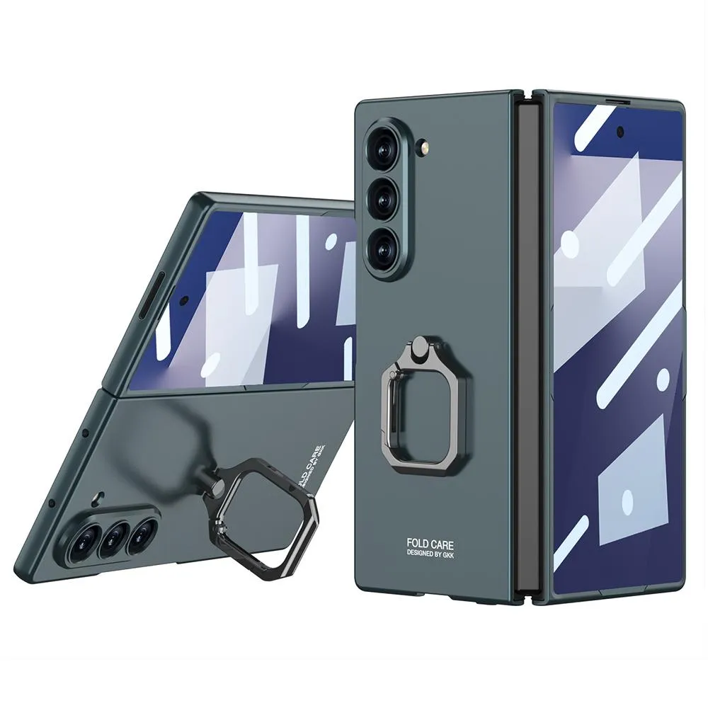 Samsung Galaxy Z Fold 6 Case with 360° Rotating Ring Holder & Kickstand, Slim Scratch-Resistant Protective Cover with Built-in Screen Protector