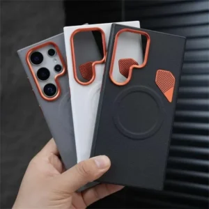 Samsung Galaxy S24 Ultra PU Leather Case Shockproof Magnetic Cover with Heat Dissipation & Metal Camera Lens Protection