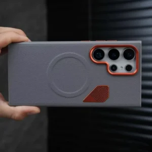 Samsung Galaxy S24 Ultra PU Leather Case Shockproof Magnetic Cover with Heat Dissipation & Metal Camera Lens Protection