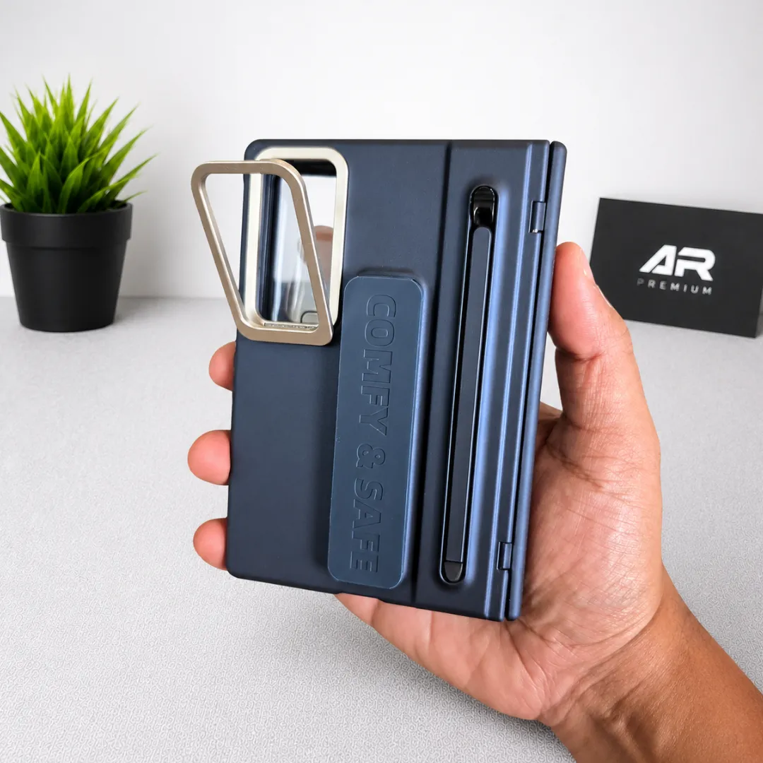 Samsung Galaxy Z Fold 8 Strap Case with Stylus Pen | Metal Camera Frame Kickstand Cover with Front Screen Protection
