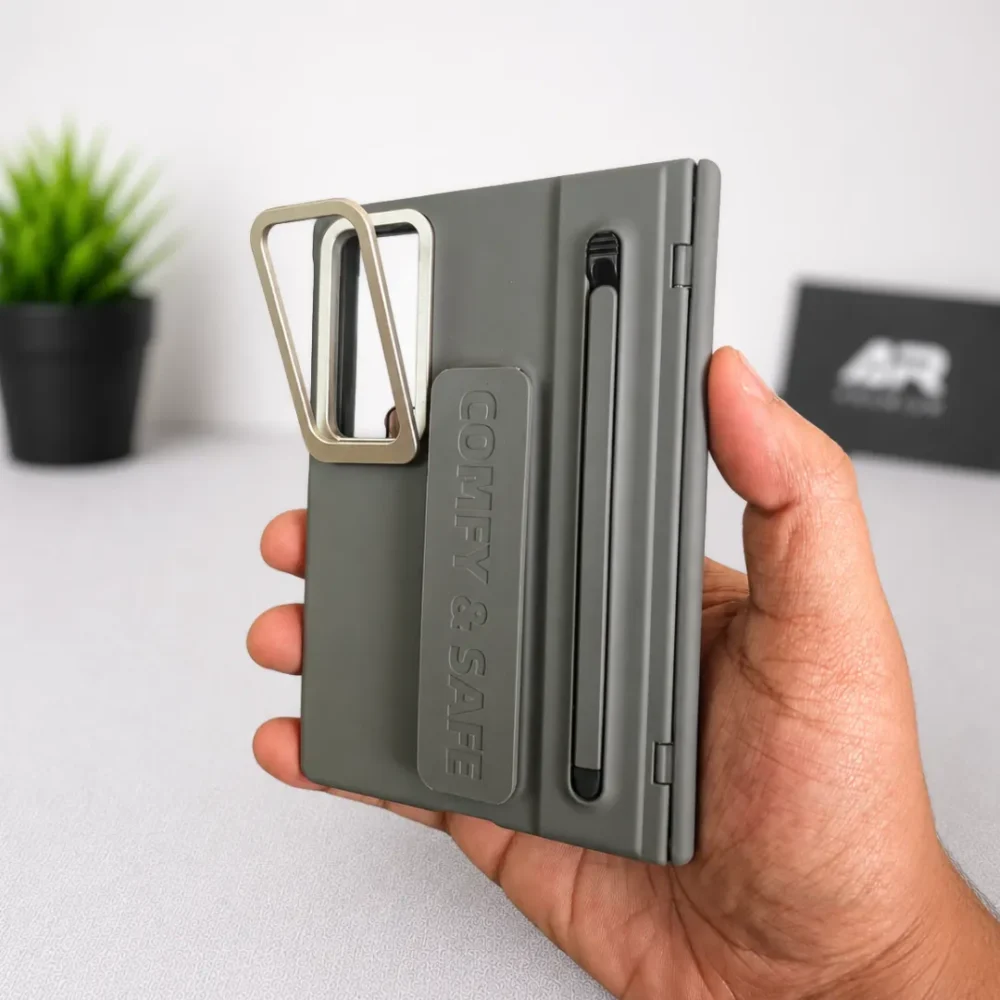 Samsung Galaxy Z Fold 8 Strap Case with Stylus Pen | Metal Camera Frame Kickstand Cover with Front Screen Protection