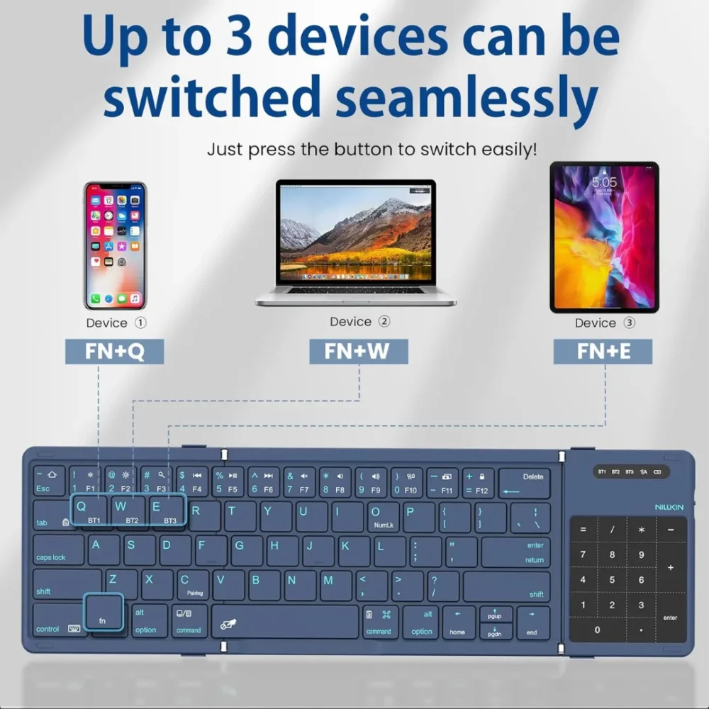 Nillkin Cube Foldable Bluetooth Keyboard with Touchpad & Number Pad for iPad, Laptop & Phone | Multi-Device Wireless Keyboard Nillkin Cube Foldable Bluetooth Keyboard with Touchpad & Number Pad for iPad, Laptop & Phone | Multi-Device Wireless Keyboard