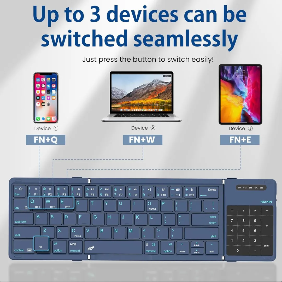 Nillkin Cube Foldable Bluetooth Keyboard with Touchpad & Number Pad for iPad, Laptop & Phone | Multi-Device Wireless Keyboard
