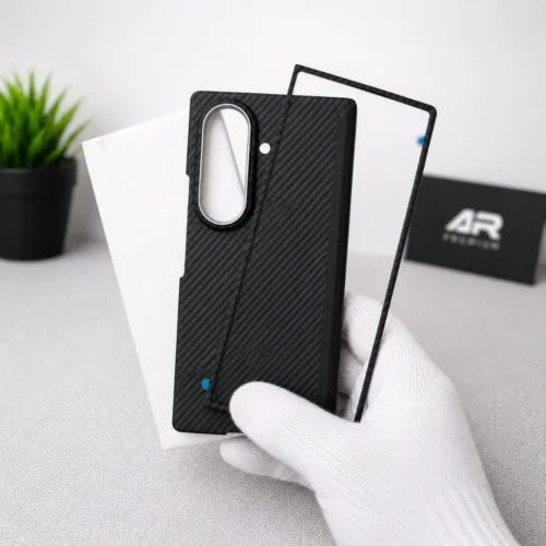 Samsung Galaxy Z Fold 7 Carbon Fiber Case with Tempered Glass, Hinge Protection, Shockproof Hard PC Protective Cover
