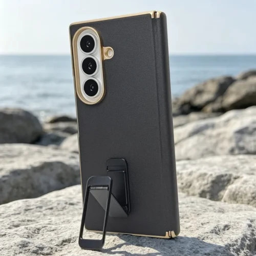 Samsung Galaxy Z Fold 8 Ultra Leather Back Case with Hinge Protection & Metal Stand
