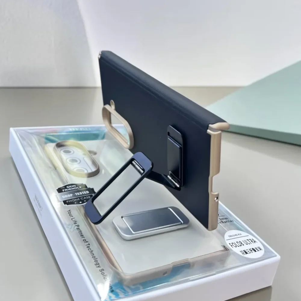 Samsung Galaxy Z Fold 8 Ultra Leather Back Case with Hinge Protection & Metal Stand