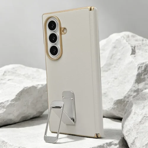 Samsung Galaxy Z Fold 8 Ultra Leather Back Case with Hinge Protection & Metal Stand