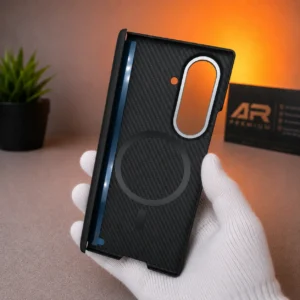 Samsung Galaxy Z Fold 7 Carbon Fiber Case with Tempered Glass, Hinge Protection, Shockproof Hard PC Protective Cover