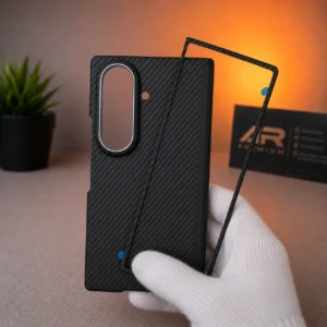 Samsung Galaxy Z Fold 7 Carbon Fiber Case with Tempered Glass, Hinge Protection, Shockproof Hard PC Protective Cover