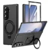 Samsung Galaxy Z Fold 8 Ultra Leather Magnetic Stand Case with Hinge Protection, Electroplated Frame & Tempered Glass Screen Cover
