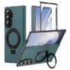 Samsung Galaxy Z Fold 8 Ultra Leather Magnetic Stand Case with Hinge Protection, Electroplated Frame & Tempered Glass Screen Cover