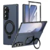 Samsung Galaxy Z Fold 8 Ultra Leather Magnetic Stand Case with Hinge Protection, Electroplated Frame & Tempered Glass Screen Cover