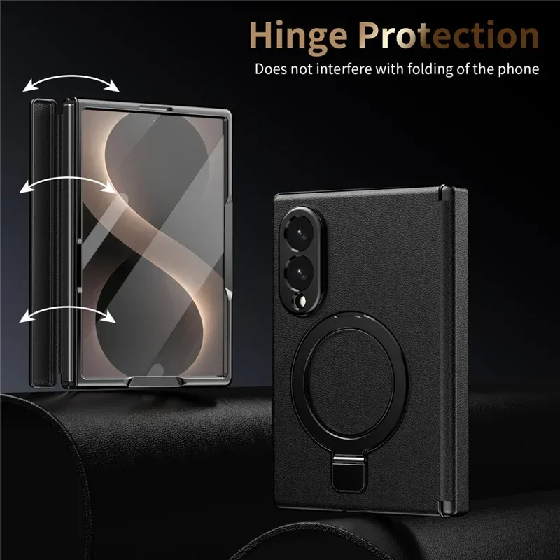 imgi_35_800x800_6601220472C-5 Samsung Galaxy Z Fold 8 Magnetic Case with Kickstand | PU Leather Coated PC Phone Cover | Tempered Glass Screen Protector