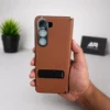 Samsung Galaxy Z Fold 5 Brown Leather Flip Case with Metal Stand Samsung Galaxy Z Fold 5 Brown Leather Flip Case with Metal Stand