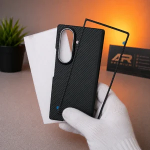 Samsung Galaxy Z Fold 7 Carbon Fiber Case with Tempered Glass, Hinge Protection, Shockproof Hard PC Protective Cover