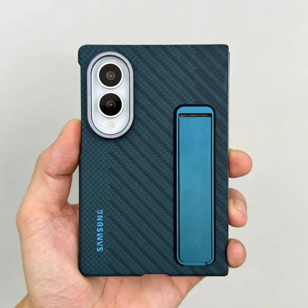 Samung Galaxy Z Fold 8 Carbon Case with Metal Kickstand with 2 Anti-Reflecting Films (Only Back) - Image 3