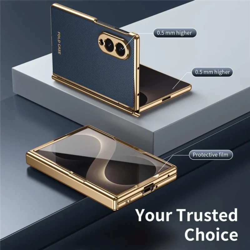 Samsung Galaxy Z Fold 8 Case PU Leather Coated PC Phone Cover with Tempered Glass