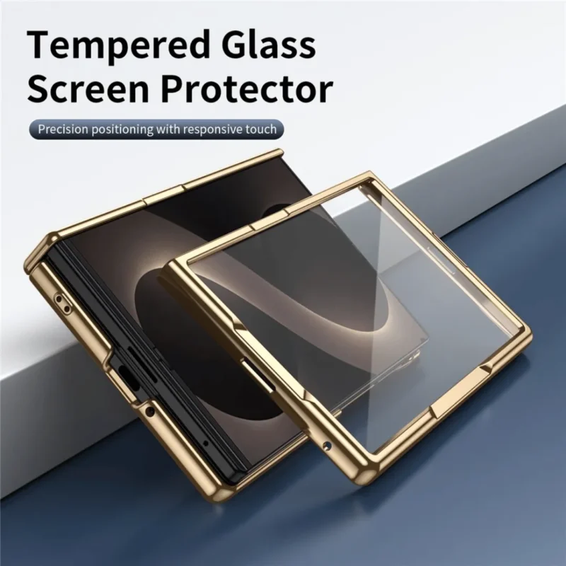 Samsung Galaxy Z Fold 8 Case PU Leather Coated PC Phone Cover with Tempered Glass