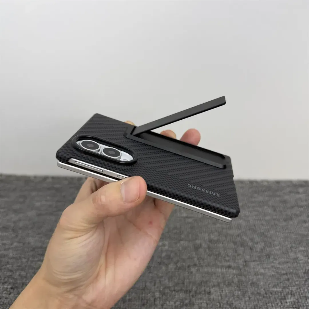 Samung Galaxy Z Fold 8 Carbon Case with Metal Kickstand with 2 Anti-Reflecting Films (Only Back) - Image 5