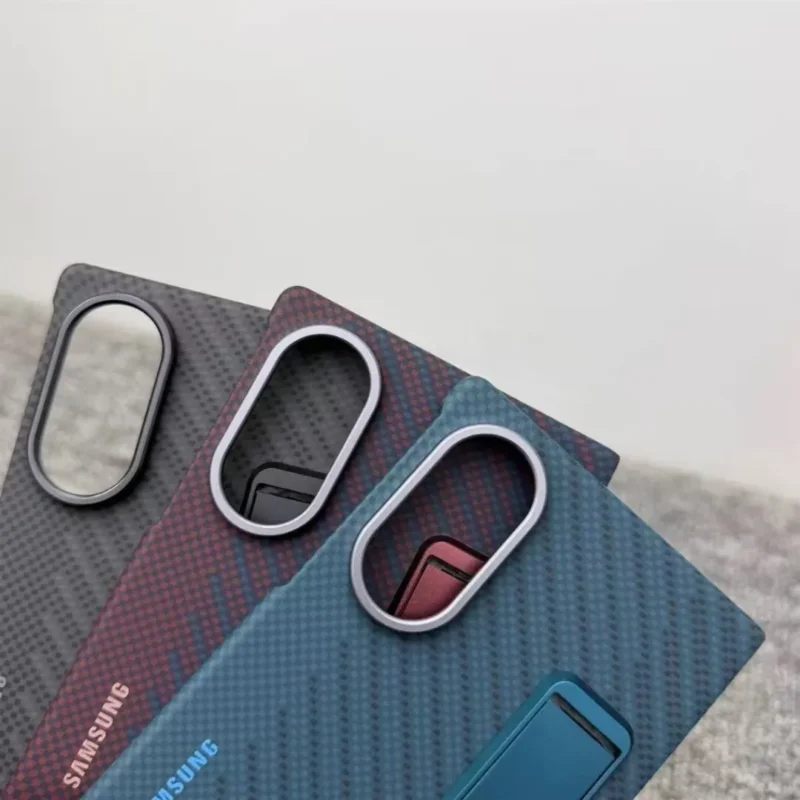 Samsung Galaxy Z Fold 8 Carbon Fiber Magnetic Case with Metal Stand & Tempered Glass (Black/Red/Blue)
