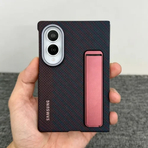 Samung Galaxy Z Fold 8 Carbon Case with Metal Kickstand with 2 Anti-Reflecting Films (Only Back)
