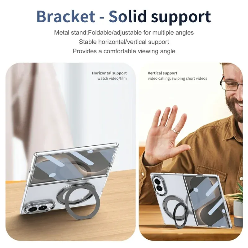 Samsung Galaxy Z Fold 8 Case Clear Magnetic Phone Cover with Kickstand & Front Screen Protector | Ravaka
