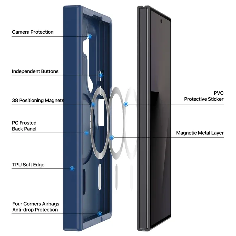 Samsung Galaxy Z Fold 8 Ultra Translucent Case with MagSafe | Hinge Protection Magnetic Cover | Frosted PC + TPU Shockproof Case