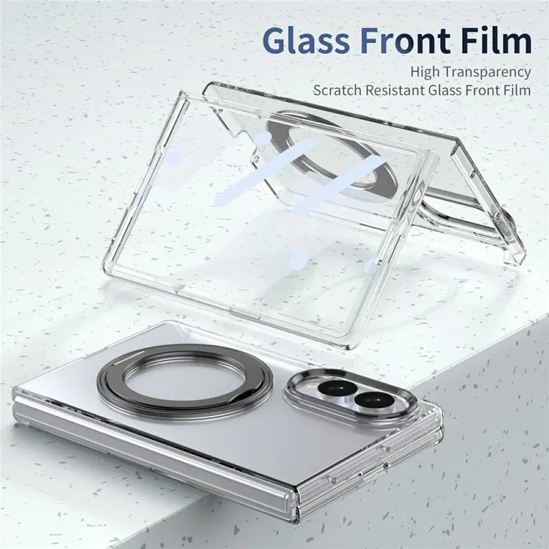 Samsung Galaxy Z Fold 8 Case Clear Magnetic Phone Cover with Kickstand & Front Screen Protector | Ravaka
