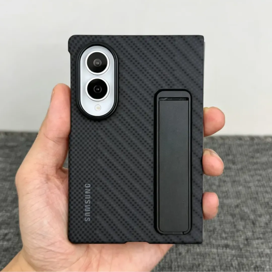 Samung Galaxy Z Fold 8 Carbon Case with Metal Kickstand with 2 Anti-Reflecting Films (Only Back) - Image 2