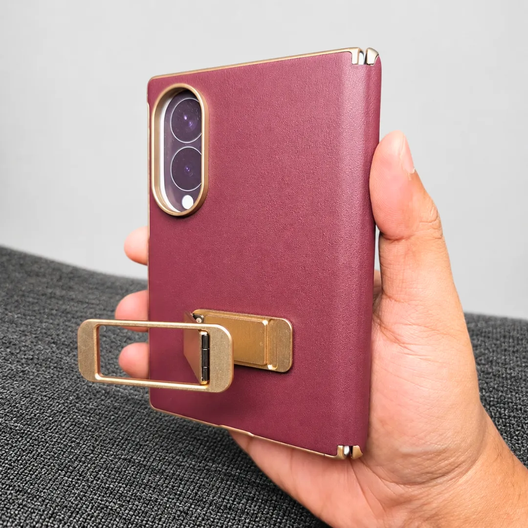 Samsung Galaxy Z Fold 8 Back Leather Case with Metal Stand (Only Back) - Image 3