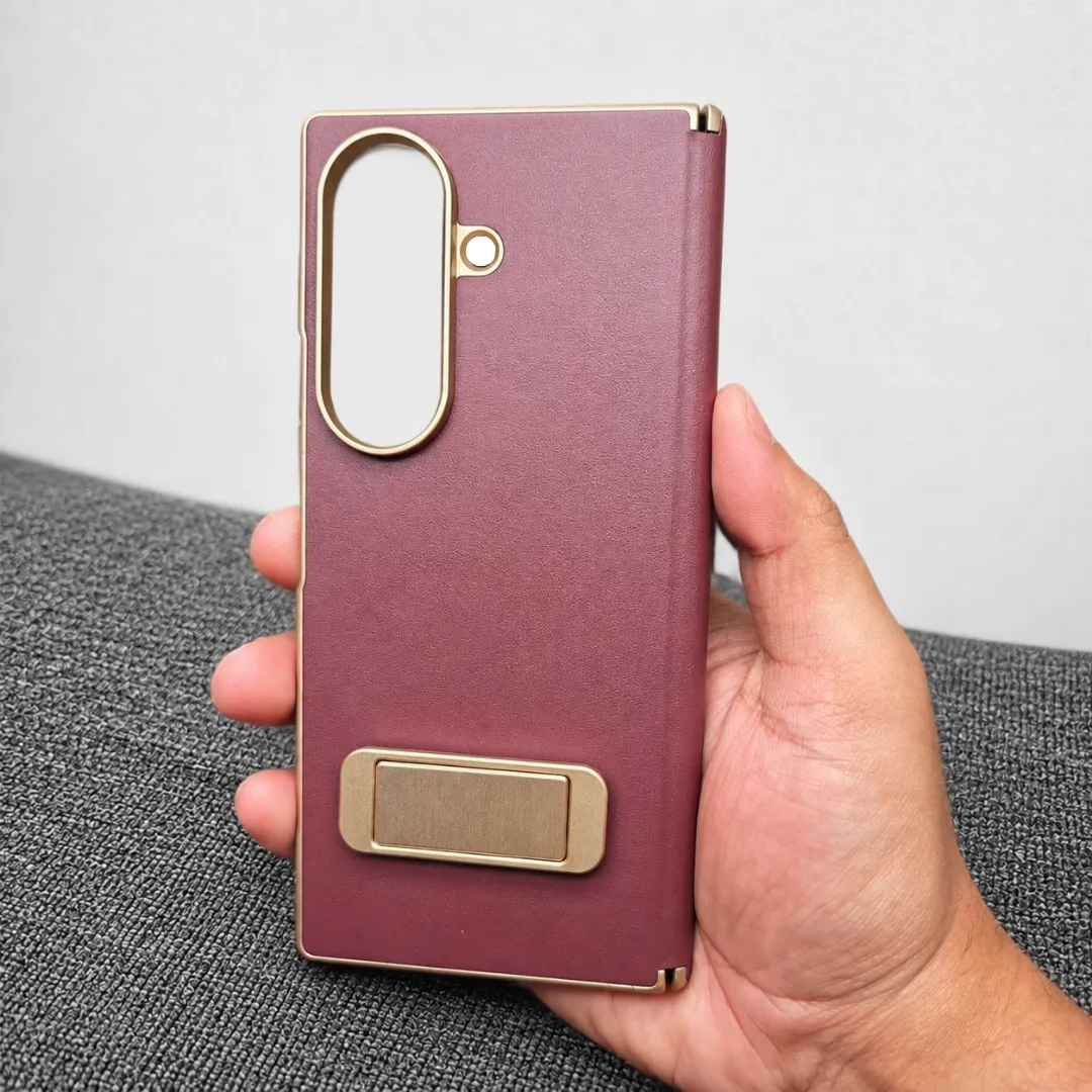 Samsung Galaxy Z Fold 8 Ultra Back Leather Case with Metal Stand (Only Back) - Image 2