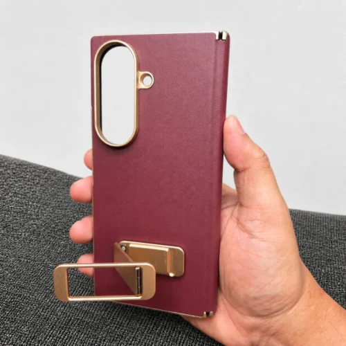 Samsung Galaxy Z Fold 8 Ultra Back Leather Case with Metal Stand (Only Back)